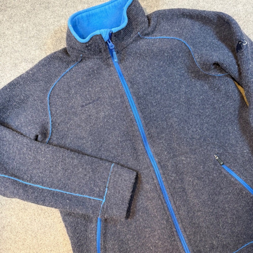 Mammut Mens Wool Blend Full Zip Fleece Jacket Blue Gray 1010-07690 Large